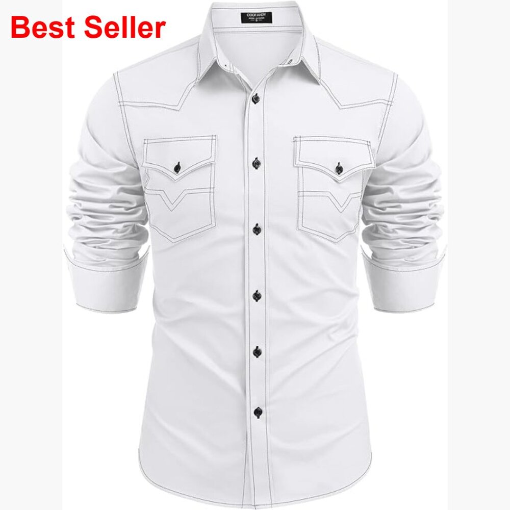 100% Cotton Long Sleeve Button Down Western Work Shirt With Pockets